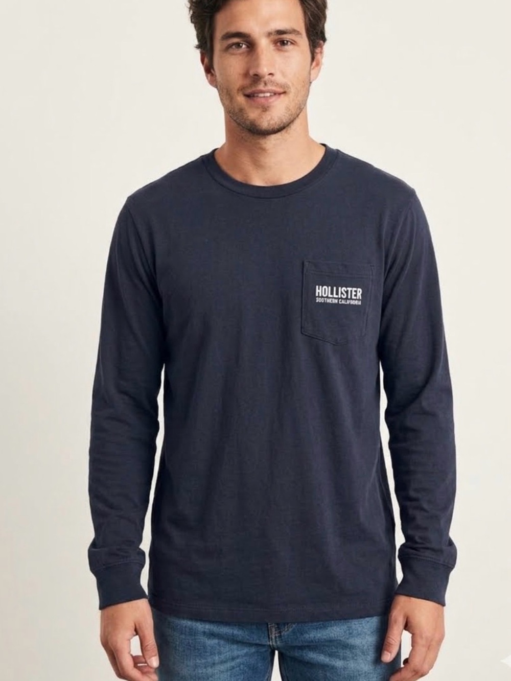 Hollister Men's Size M Long-Sleeve Pocket Tee - Black